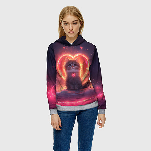 Женская толстовка Котенок и сердце из света / 3D-Меланж – фото 3