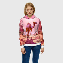 Толстовка-худи женская Верблюд в розовой пустыне, цвет: 3D-белый — фото 2