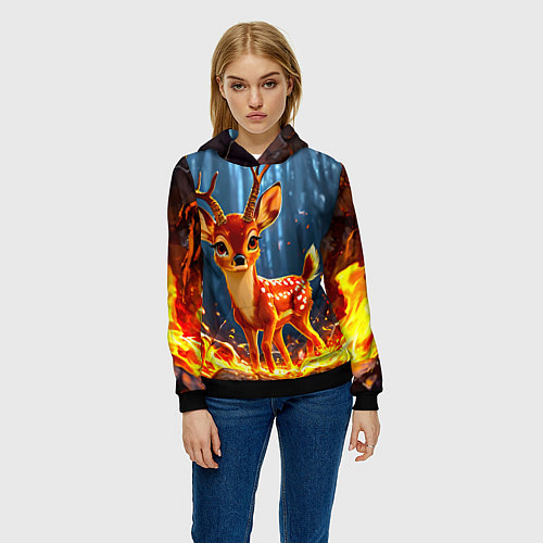 Женская толстовка Олененок в огне / 3D-Черный – фото 3