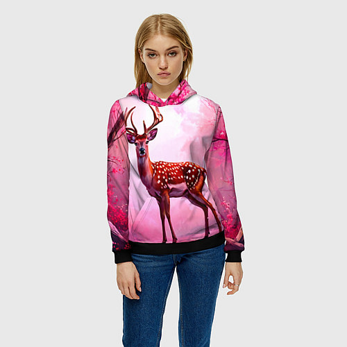Женская толстовка Олень в розовом свете / 3D-Черный – фото 3