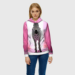 Толстовка-худи женская Зебра в розовом коридоре, цвет: 3D-белый — фото 2