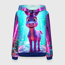 Толстовка-худи женская Ослик в неоновых искрах, цвет: 3D-синий
