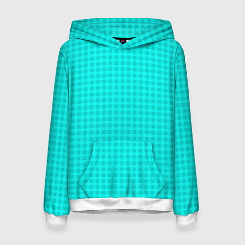 Женская толстовка Неоновый голубой паттерн клетка / 3D-Белый – фото 1