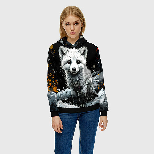 Женская толстовка Песец на черном / 3D-Черный – фото 3