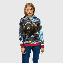 Толстовка-худи женская Злой русский медведь, цвет: 3D-красный — фото 2