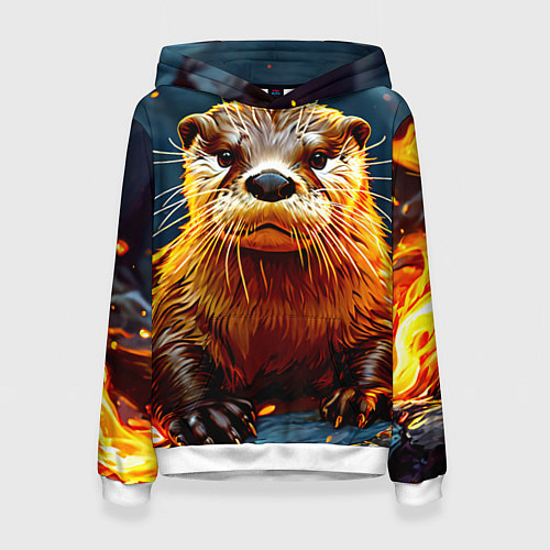 Женская толстовка Выдра в огне / 3D-Белый – фото 1