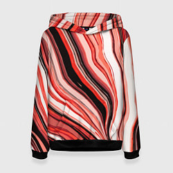 Толстовка-худи женская Волнистые вертикальные чёрно-красные полосы, цвет: 3D-черный