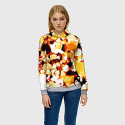 Толстовка-худи женская Жёлто-белая абстракция на чёрном фоне, цвет: 3D-меланж — фото 2