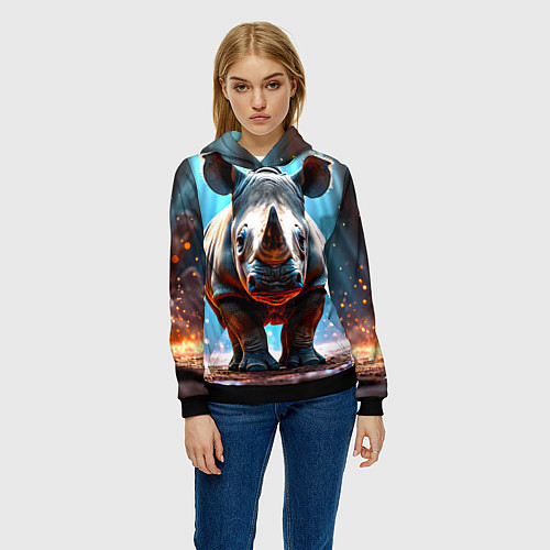 Женская толстовка Носорог в лучах / 3D-Черный – фото 3