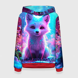 Толстовка-худи женская Песец в неоновом свете, цвет: 3D-красный