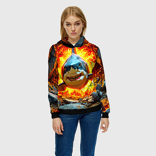 Женская толстовка Акула в огне / 3D-Черный – фото 3