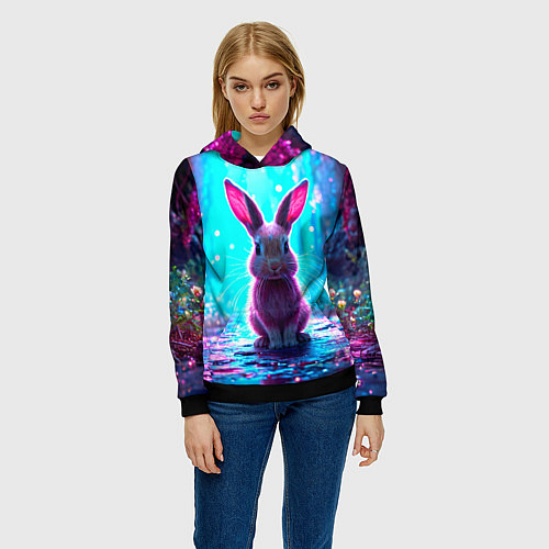 Женская толстовка Зайчик в сказочном лесу / 3D-Черный – фото 3