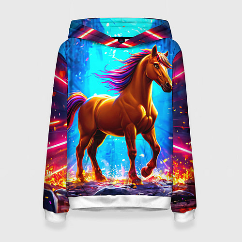 Женская толстовка Лошадь в ярких лучах / 3D-Белый – фото 1