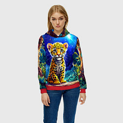 Толстовка-худи женская Ягуар в звездную ночь, цвет: 3D-красный — фото 2