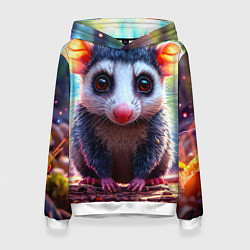 Толстовка-худи женская Опоссум в лесу, цвет: 3D-белый