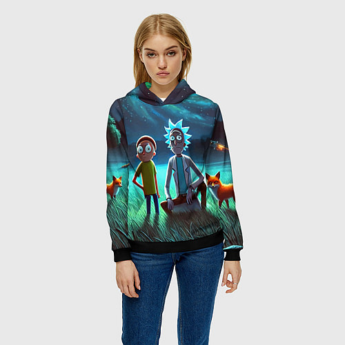 Женская толстовка Рик и Морти на поляне - нейроарт / 3D-Черный – фото 3