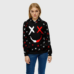 Толстовка-худи женская Smile face, цвет: 3D-черный — фото 2