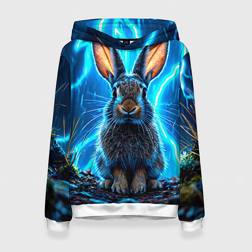 Женская толстовка Заяц в разрядах молний / 3D-Белый – фото 1