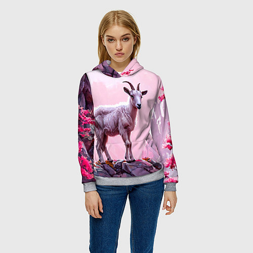 Женская толстовка Козлик в розовом свете / 3D-Меланж – фото 3