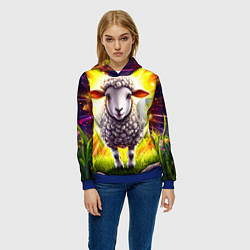 Толстовка-худи женская Овечка в ярких лучах, цвет: 3D-синий — фото 2