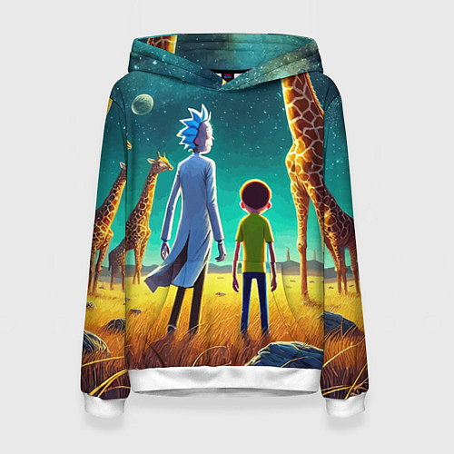 Женская толстовка Рик и Морти на планете жирафов - нейроарт / 3D-Белый – фото 1