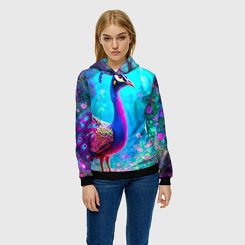 Женская толстовка Яркий павлин / 3D-Черный – фото 3