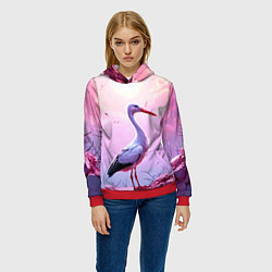 Толстовка-худи женская Аист в розовых облаках, цвет: 3D-красный — фото 2