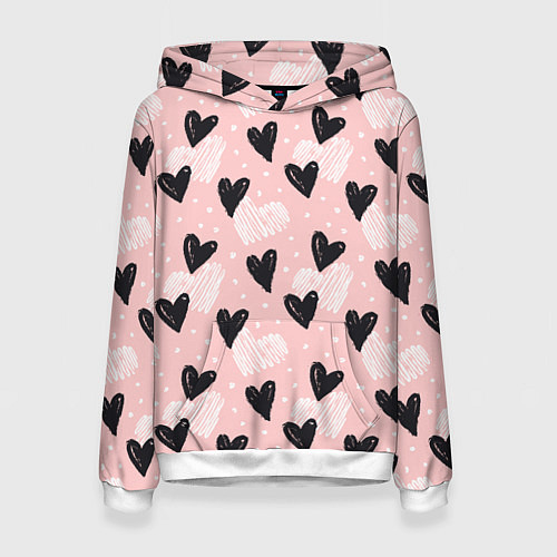 Женская толстовка Романтичный паттерн с сердечками на розовом фоне / 3D-Белый – фото 1