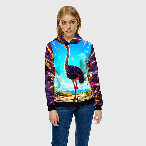 Женская толстовка Страус в пещере / 3D-Черный – фото 3