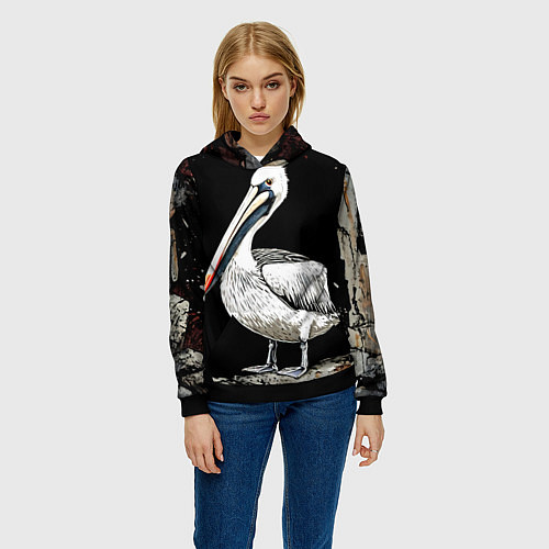 Женская толстовка Пеликан на черном / 3D-Черный – фото 3
