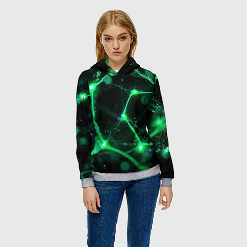 Женская толстовка Зеленый нейроны / 3D-Меланж – фото 3