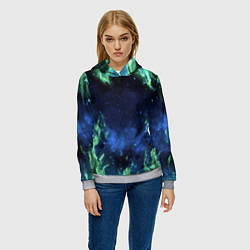 Толстовка-худи женская Зеленые языки пламени, цвет: 3D-меланж — фото 2