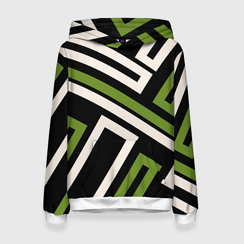 Женская толстовка Прямоугольники по диагонали-зеленый, черный / 3D-Белый – фото 1