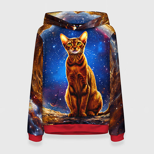 Женская толстовка Абиссинская кошка в космосе / 3D-Красный – фото 1
