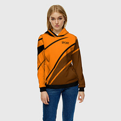 Толстовка-худи женская Sport оранжевый с чёрным точечный, цвет: 3D-черный — фото 2