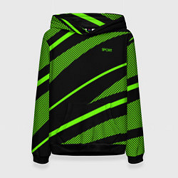 Толстовка-худи женская Sport чёрный и зелёный полосы, цвет: 3D-черный