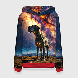 Толстовка-худи женская Немецкий дог и космическое небо, цвет: 3D-красный