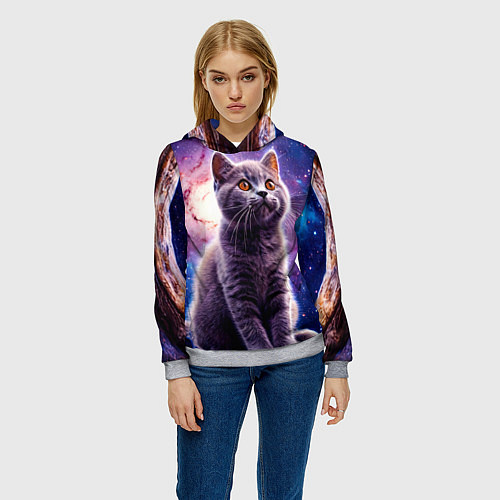 Женская толстовка Британская короткошёрстная кошка в космосе / 3D-Меланж – фото 3