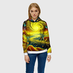 Толстовка-худи женская Neon galaxy - ai art fantasy, цвет: 3D-белый — фото 2