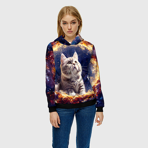 Женская толстовка Кошка шиншилла в космосе / 3D-Черный – фото 3