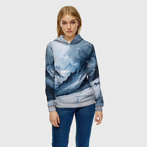 Женская толстовка Зимний горный пейзаж маслом / 3D-Меланж – фото 3