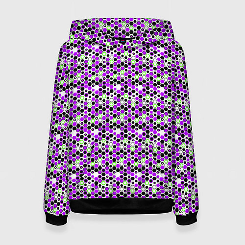 Женская толстовка Киберпанк шестиугольники фиолетовые / 3D-Черный – фото 1
