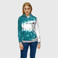 Толстовка-худи женская Горы зовут сноуборд бирюза, цвет: 3D-меланж — фото 2