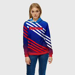 Толстовка-худи женская Россия на фоне цветов флага, цвет: 3D-красный — фото 2