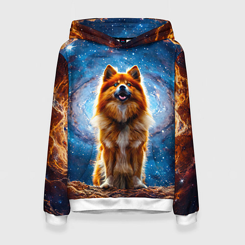 Женская толстовка Финский лаппхунд в космосе / 3D-Белый – фото 1