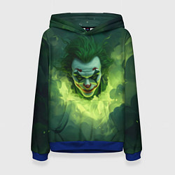 Толстовка-худи женская Злой Джокер в зеленом дыму, цвет: 3D-синий