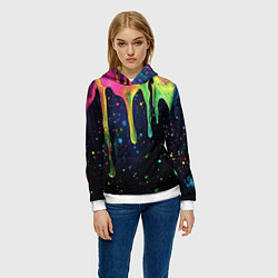 Толстовка-худи женская Разноцветные потеки краски, цвет: 3D-белый — фото 2