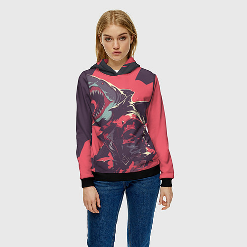 Женская толстовка Орущая акула / 3D-Черный – фото 3
