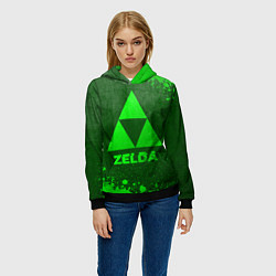 Толстовка-худи женская Zelda - green gradient, цвет: 3D-черный — фото 2