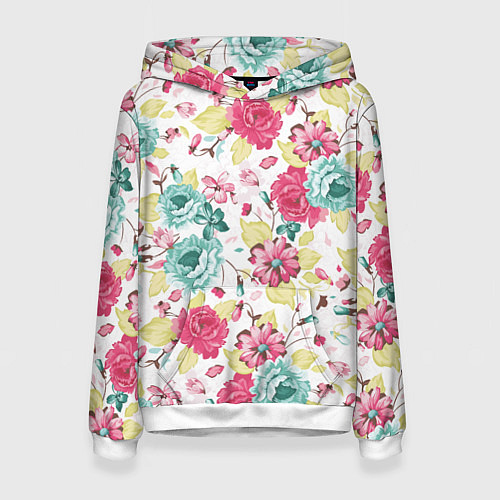 Женская толстовка Розы красные и бирюзовые / 3D-Белый – фото 1